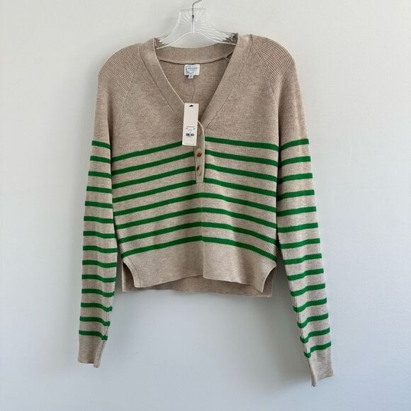 Francesca’s Karsyn Beige & Green Striped Henley Pullover Long Sleeve Size S - Picture 5 of 9
